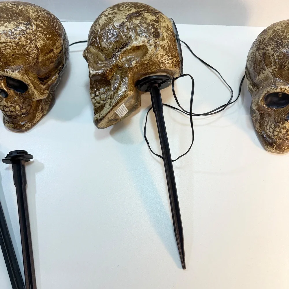 Magic Power Co Skull Lawn Stakes Halloween Decor Light Sound Set Of 3 Spooky